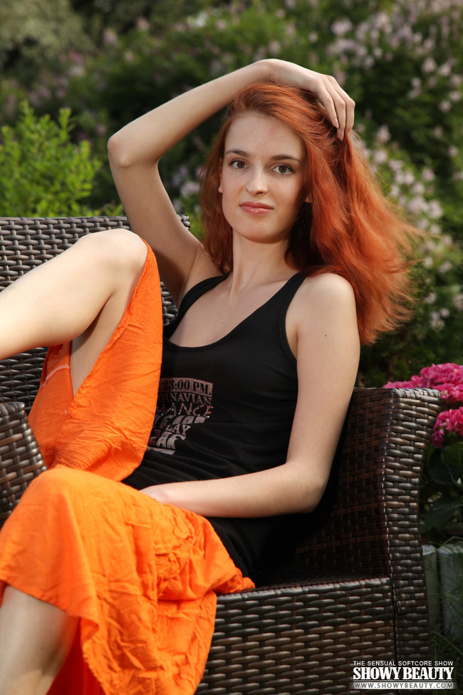 Skinny Redhead Girl Posing Nude In The Garden 19